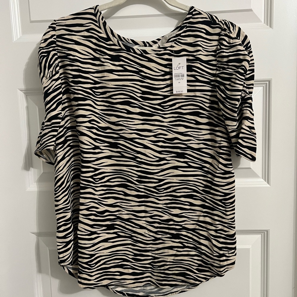 LOFT Zebra Print Blouse - Black and Cream